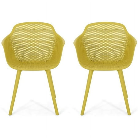 Waylon Outdoor Modern Dining Chair, Set of 2, Yellow