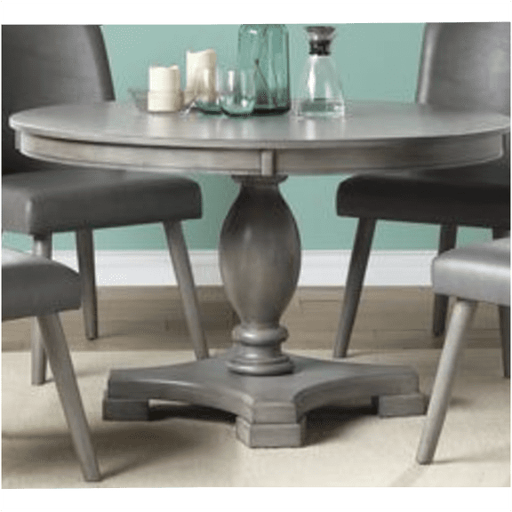 Waylon Round Dining Table with Pedestal Base, Gray Oak Finish for Small Space