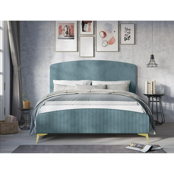 Waylon Upholstered Panel Bed Blue Queen