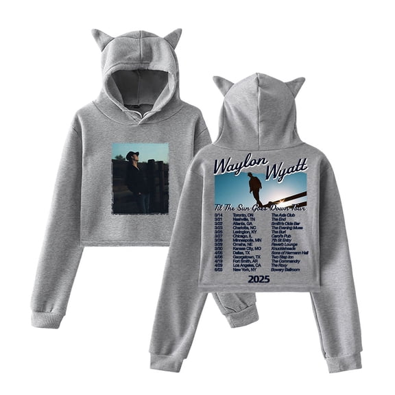 Waylon Wyatt Til The Sun Goes Down Tour 2025 Merch Pullover Female Cat Ears Hoodie Long Sleeve Tee