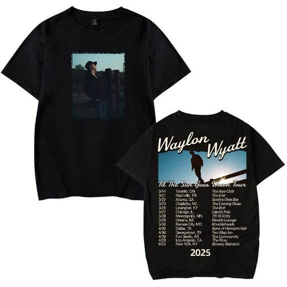 Waylon Wyatt Til The Sun Goes Down Tour 2025 Merch Short Sleeve T-shirt Unisex Fashion Crew Neck Top