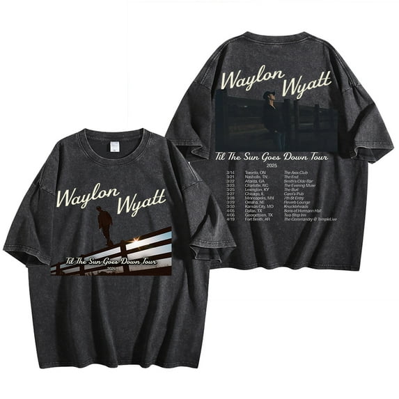 Waylon Wyatt Til The Sun Goes Down Tour 2025 Washed Cotton Tshirt Hip Hop Short Sleeve