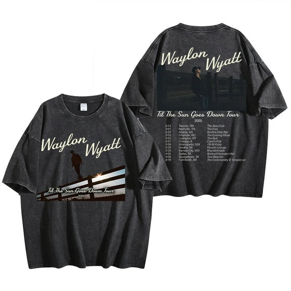 Waylon Wyatt Til The Sun Goes Down Tour 2025 Washed Cotton Tshirt Hip Hop Short Sleeve