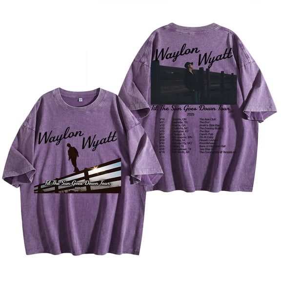Waylon Wyatt Til The Sun Goes Down Tour 2025 Washed Cotton Tshirt Hip Hop Short Sleeve