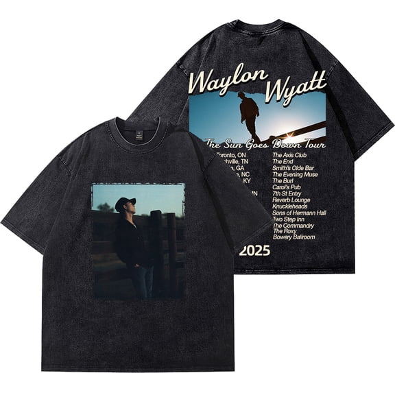 Waylon Wyatt Til The Sun Goes Down Tour Wash T-Shirts Summer Unisex Streetwear Short Sleeve Tee