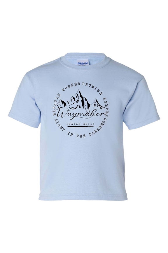 Waymaker Isaiah 42:16 Youth Kids Christian T-shirt Graphic Tee Graphic Tee-Light Blue-xl