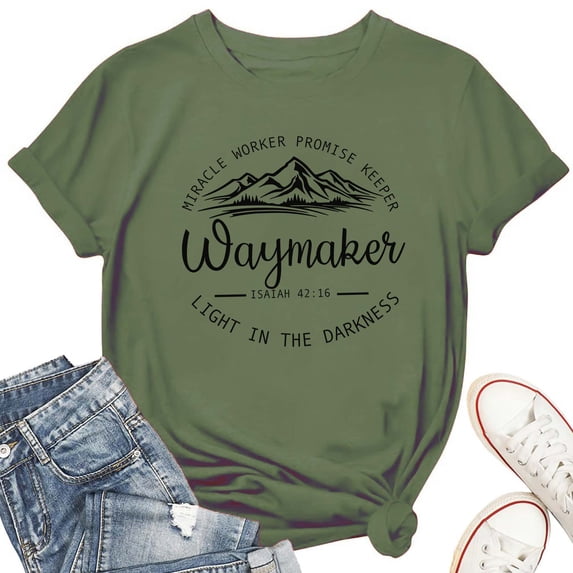 Waymaker Miracle Worker Promise Keeper Women's T-Shirt – Christian Worship Graphic Tee, Short Sleeve Top