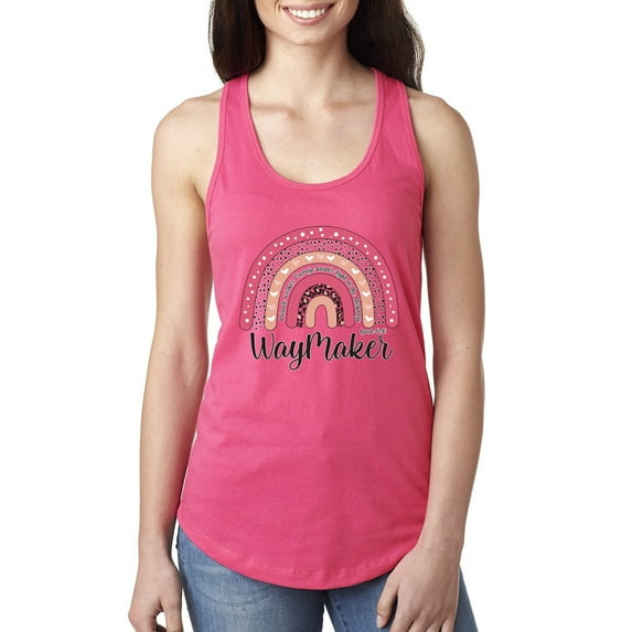 Waymaker Rainbow Inspirational/Christian Ladies Racerback Tank Top, Hot Pink, Small