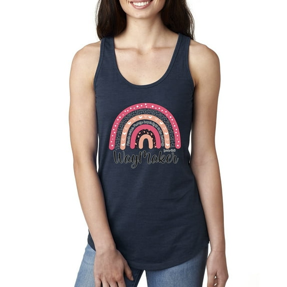Waymaker Rainbow Inspirational/Christian Ladies Racerback Tank Top, Navy, Small