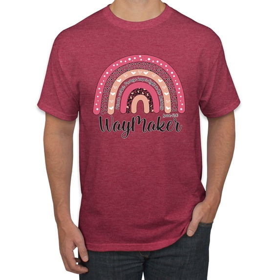Waymaker Rainbow Inspirational/Christian Men's Graphic T-Shirt, Vintage Heather Red, Large
