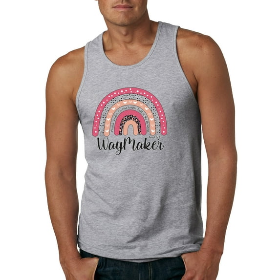 Waymaker Rainbow Inspirational/Christian Mens Graphic Tank Top, Heather Grey, Small