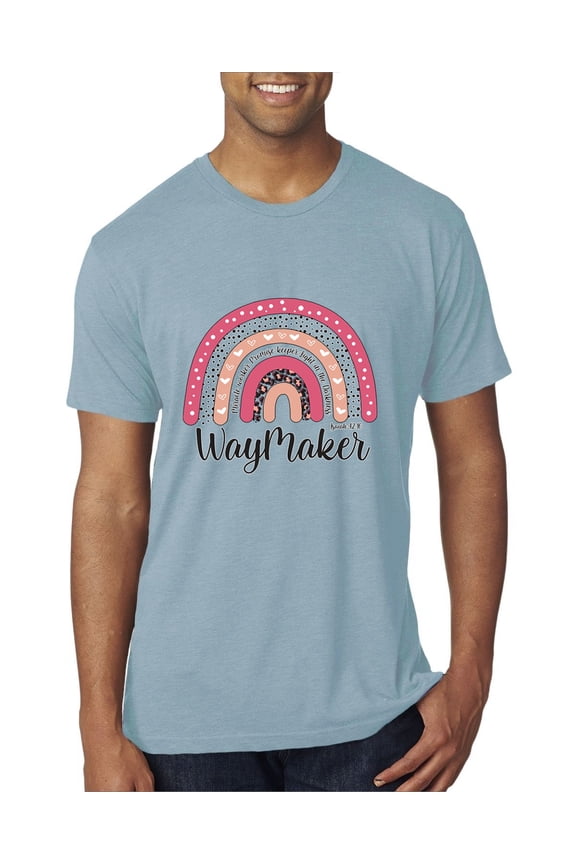 Waymaker Rainbow Inspirational/Christian Mens Premium Tri Blend T-Shirt, Denim, Medium