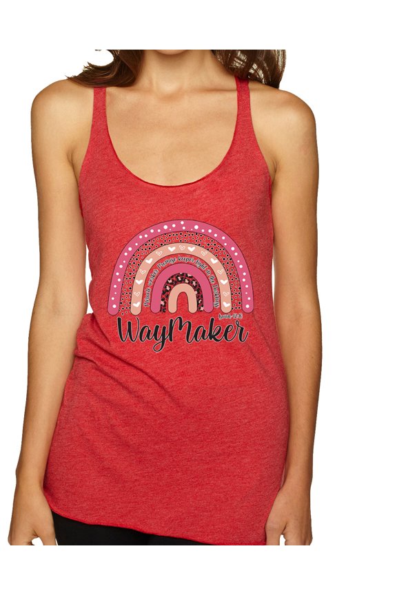 Waymaker Rainbow Inspirational/Christian Tri-Blend Racerback Tank Top, Vintage Red, Large