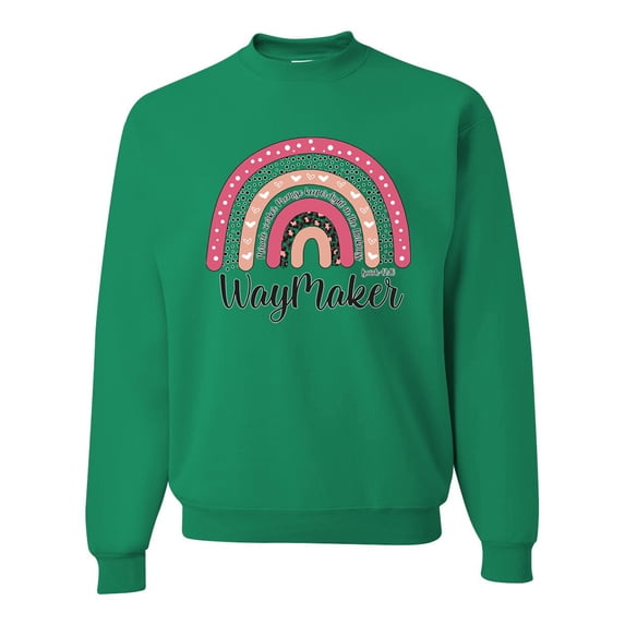 Waymaker Rainbow Inspirational/Christian Unisex Crewneck Graphic Sweatshirt, Kelly, XX-Large