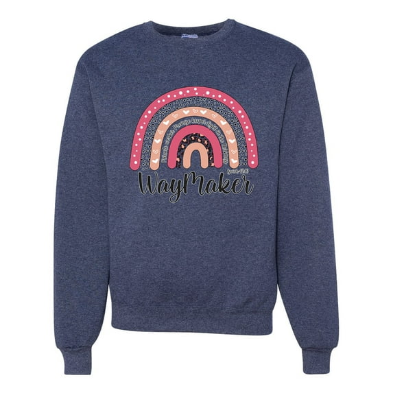 Waymaker Rainbow Inspirational/Christian Unisex Crewneck Graphic Sweatshirt, Vintage Heather Navy, XX-Large