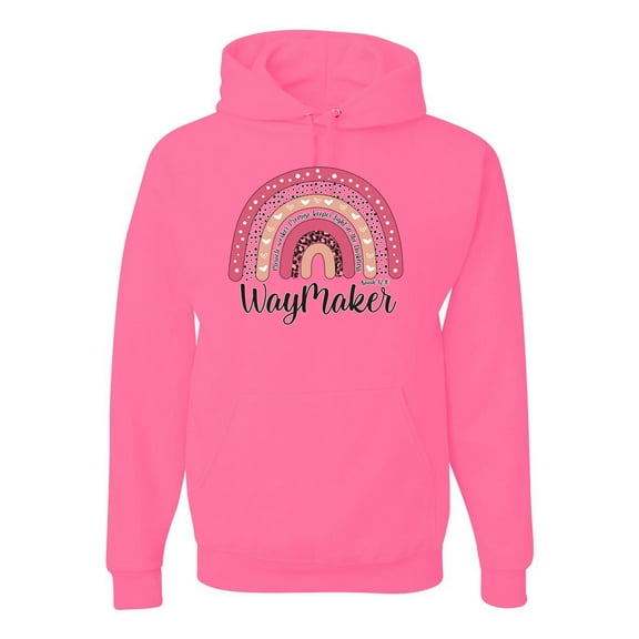 Waymaker Rainbow Inspirational/Christian Unisex Graphic Hoodie Sweatshirt, Neon Pink, X-Large