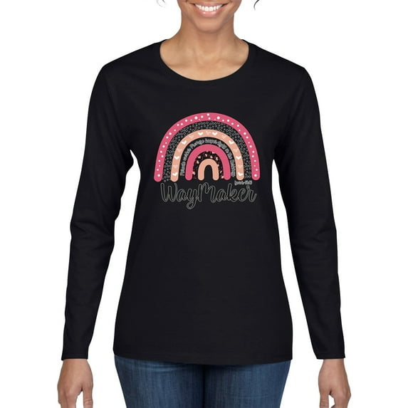 Waymaker Rainbow Inspirational/Christian Womens Graphic Long Sleeve T-Shirt, Black, Medium