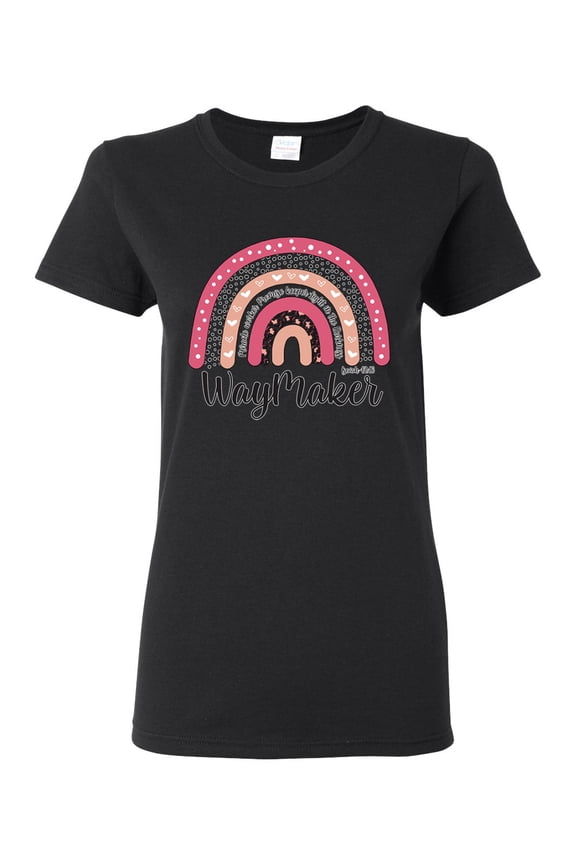 Waymaker Rainbow Inspirational/Christian Womens Graphic T-Shirt, Black, Large