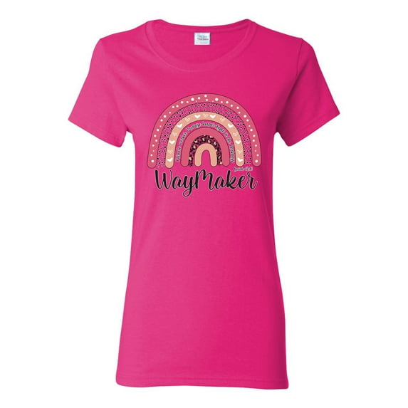 Waymaker Rainbow Inspirational/Christian Womens Graphic T-Shirt, Fuschia, 3X-Large
