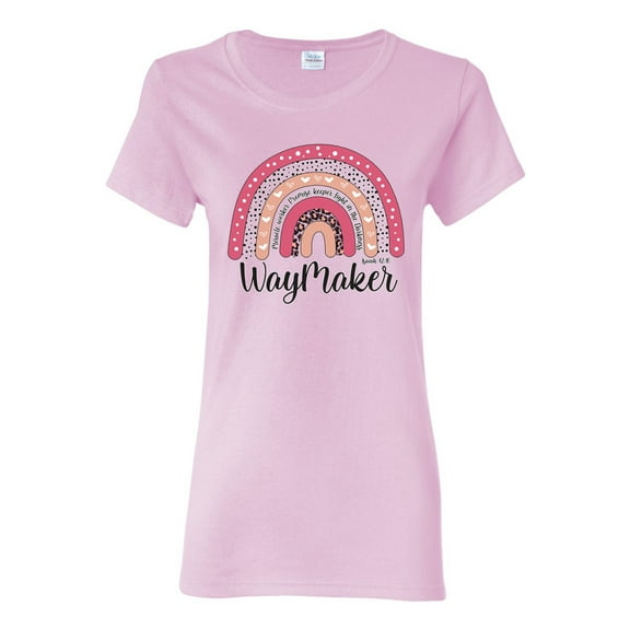 Waymaker Rainbow Inspirational/Christian Womens Graphic T-Shirt, Light Pink, Large