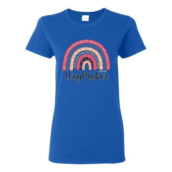 Waymaker Rainbow Inspirational/Christian Womens Graphic T-Shirt, Royal, Medium