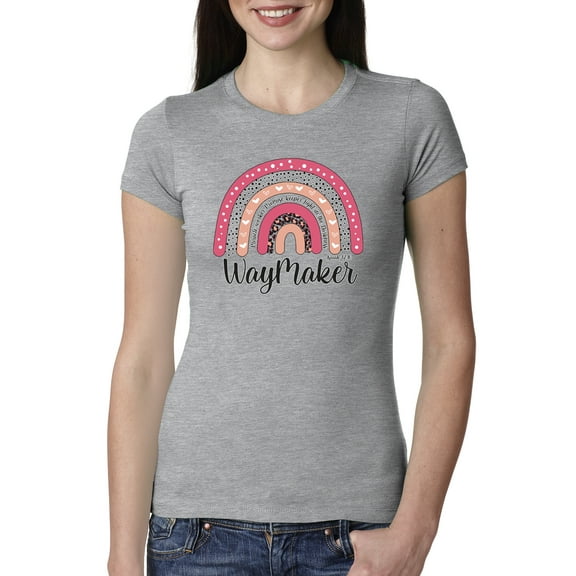 Waymaker Rainbow Inspirational/Christian Womens Slim Fit Junior Tee, Heather Grey, Small