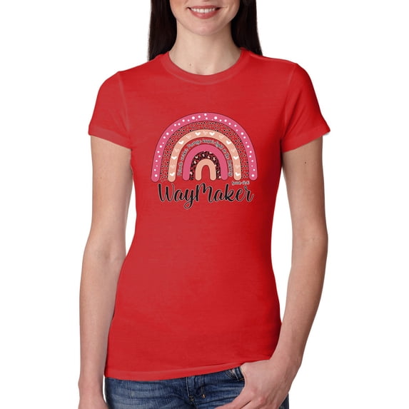 Waymaker Rainbow Inspirational/Christian Womens Slim Fit Junior Tee, Red, Large