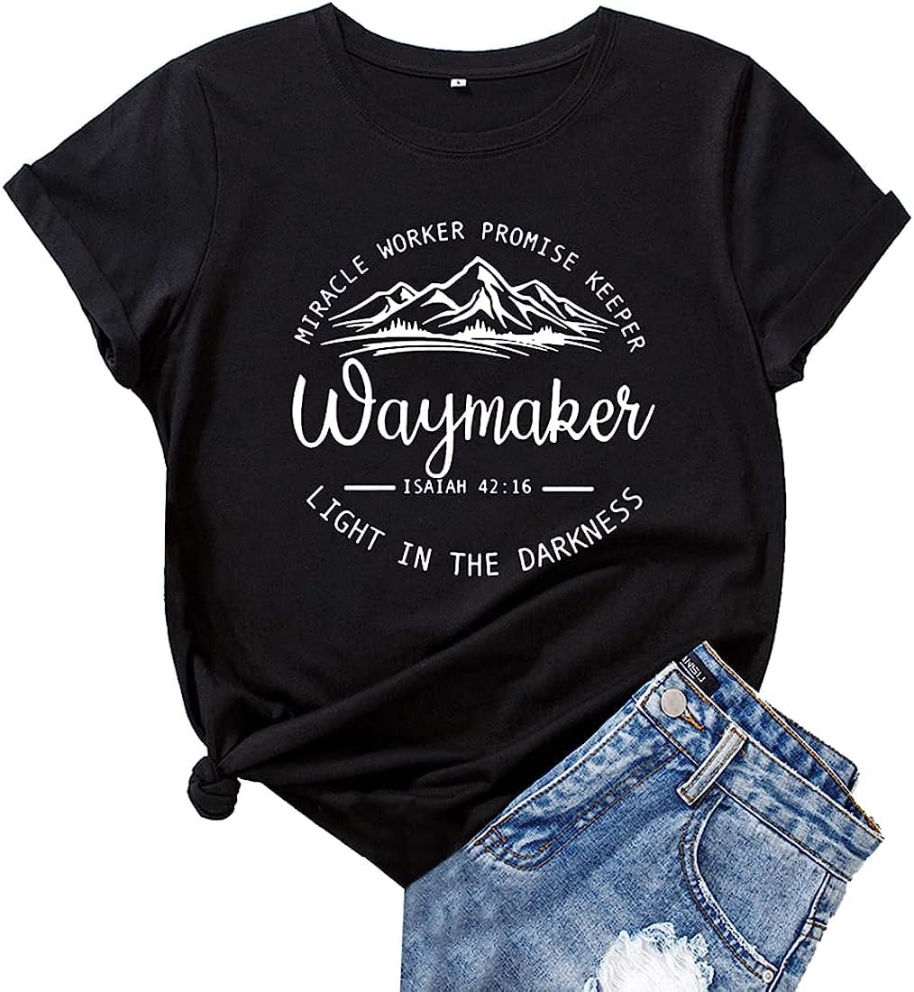 Waymaker Tshirt Short Sleeve Jesus Shirts for Women Saying Christian T ...