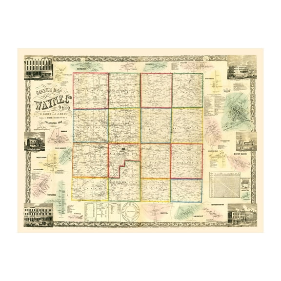 Wayne County Ohio Art, 1856 Vintage Map of Wayne County OH History Wall Decor Gift, Old Wayne County OH Map - 24" x 18" Unframed Print