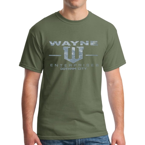 Wayne Enterprises T-Shirt - Metallic Silver Print Military Green (M)