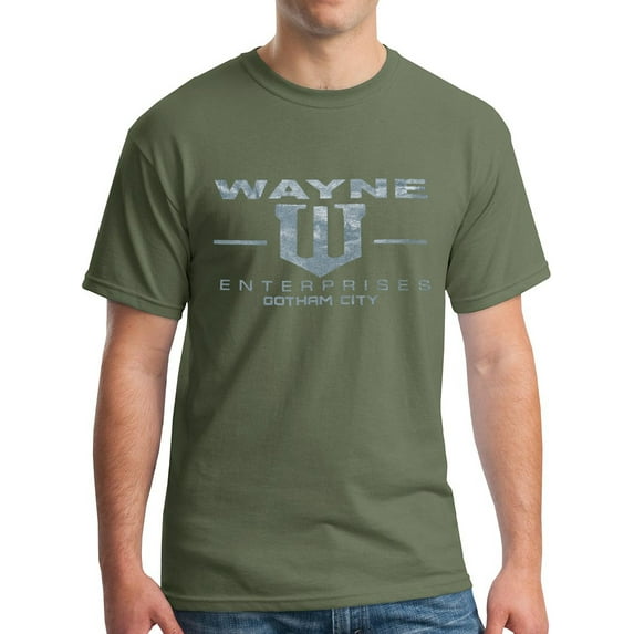 Wayne Enterprises T-Shirt - Metallic Silver Print Military Green (M)