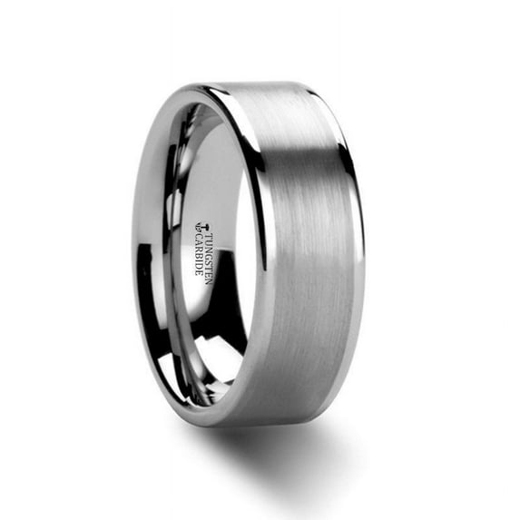 Wayne Flat White Tungsten Wedding Band With Brushed Finished Center