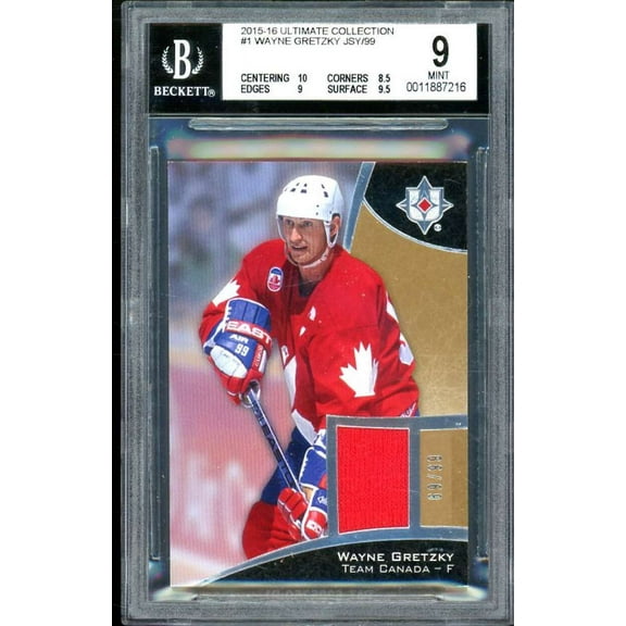 Wayne Gretzky 2015-16 Ultimate Collection Jersey #1 (pop 1) BGS 9 (10 8.5 9 9.5)
