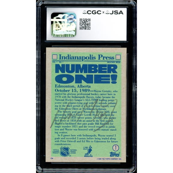 Wayne Gretzky Autographed 1990-91 Topps Card #1 Edmonton Oilers (Signed on Back) CGC x JSA #6111016007