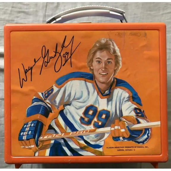 Wayne Gretzky Edmonton Oilers early 1980s Aladdin plastic lunch box great shape with UNUSED THERMOS