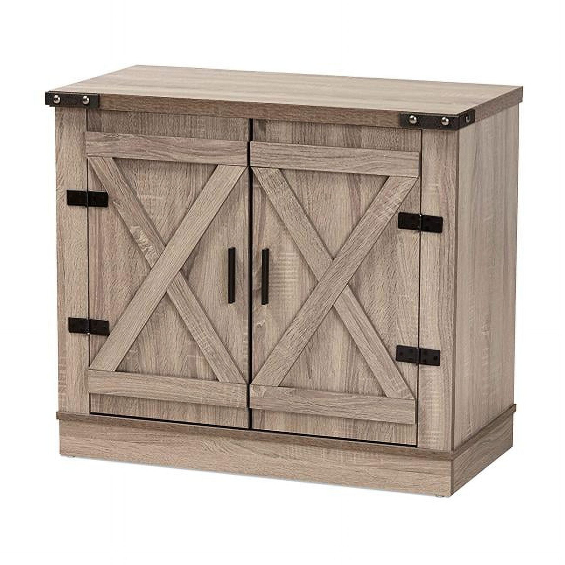 Wayne Oak Brown Farmhouse Wood and Metal Shoe Storage Cabinet