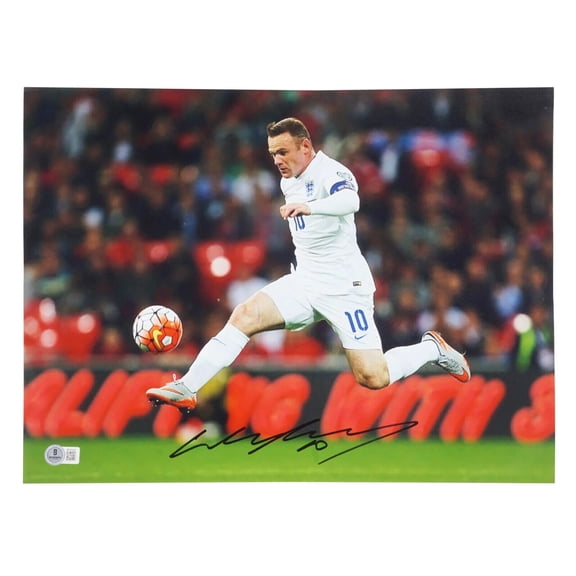 Wayne Rooney Signed England Soccer Print Size 16 x 24 with Beckett COA