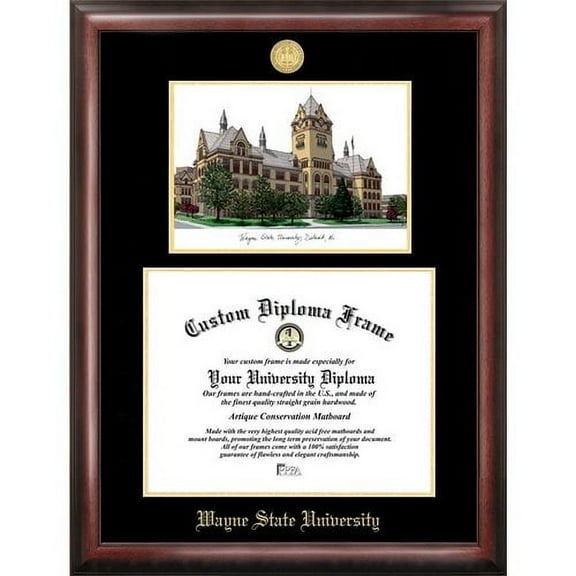Wayne State University 8" x 10" Gold Embossed Diploma Frame with Campus Images Lithograph