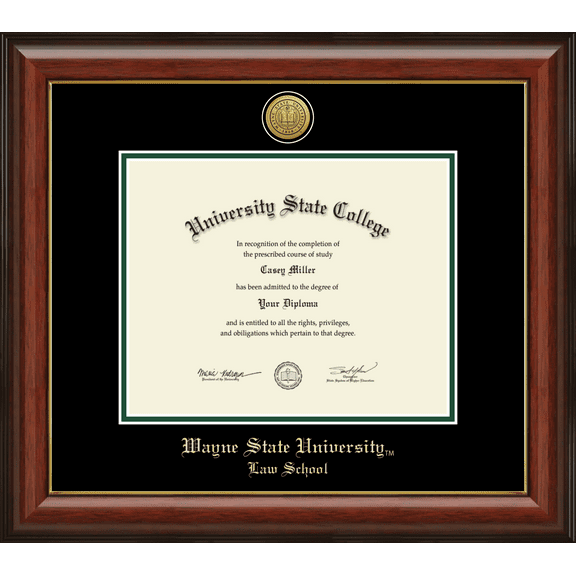 Wayne State University Law School Diploma Frame, Document Size 10" x 8"