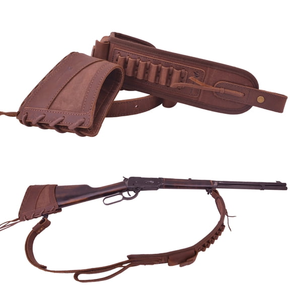 Wayne's Dog 1 Suit Leather Canvas Rifle Buttstock Recoil Pad with Leather Gun Sling Strap for .357 .30/30 .38 .35