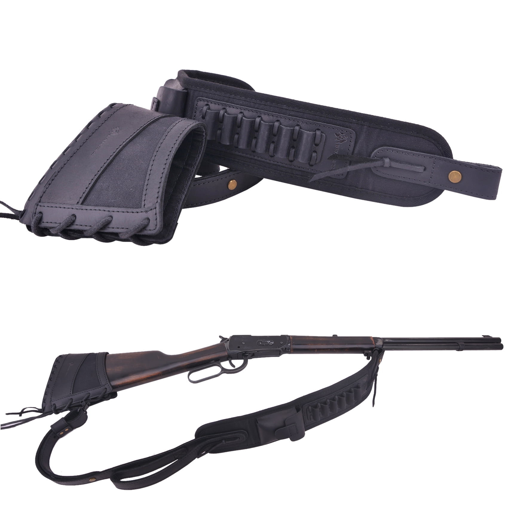 Wayne's Dog 1 Suit Leather Canvas Rifle Buttstock Recoil Pad with Leather Gun Sling Strap for .357 .30/30 .38 .35