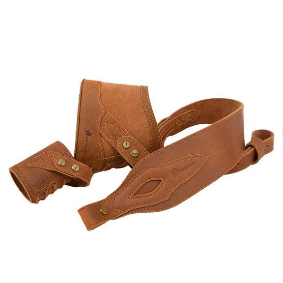 Wayne's Dog Retro No-Drill Leather Rifle Buttstcok, Barrel Mount, Carry Sling Set