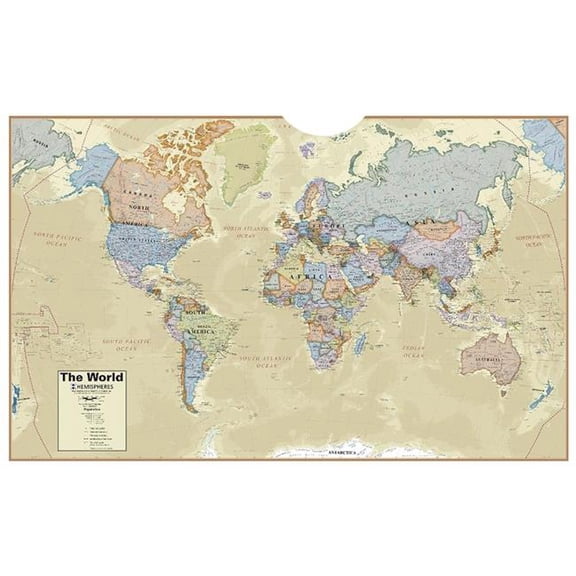Waypoint Geographic Boardroom Series World Wall Map Hemispheres Laminated