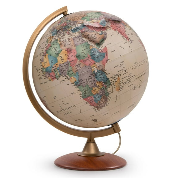 Waypoint Geographic Colombo Relief Globe, 12" Illuminated Antique Ocean-Style World Globe with Raised Relief, Up-to-Date Reference Globe, Decorative Globe for Home and Office Decor