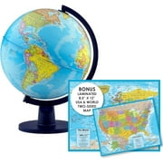 Waypoint Geographic Scout + مع الخريطة ، World Globe for Kids ، Decorative Classroom Globe with Stand ، أكثر من 4000 مكان ، 12 Interactive Globe ، Bonus Map include ، Blue