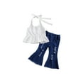 thumbnail image 1 of Wayren USA Baby Girls Lace Ruffle Vest Halter Tank Top Bell Bottom Jeans Outfit, 1 of 6