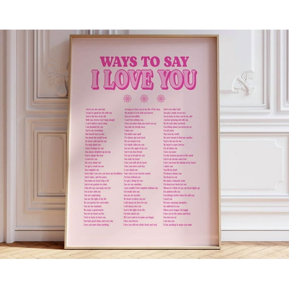 Ways To Say I Love You Typography Print Preppy Room Decor, Quote Inspirational Pink Wall Art Cute Home Decor, Bedroom Wall Art Pink Decor Wall Art, Modern Wall Decor, 8x12 UNFRAMED