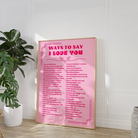 Ways To Say I Love You Pink Wall Art, Unframed Canvas Size 8x12