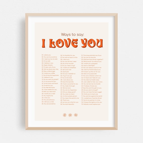 Ways to say I love You Orange - Typography Inspirational Quote Motivational Retro Nostalgia Oak Framed Wall Art Print 5 x 7 inches