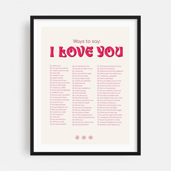 Ways to say I love You Pink - Typography Quote Inspirational Motivational Black Framed Wall Art Print 5 x 7 inches